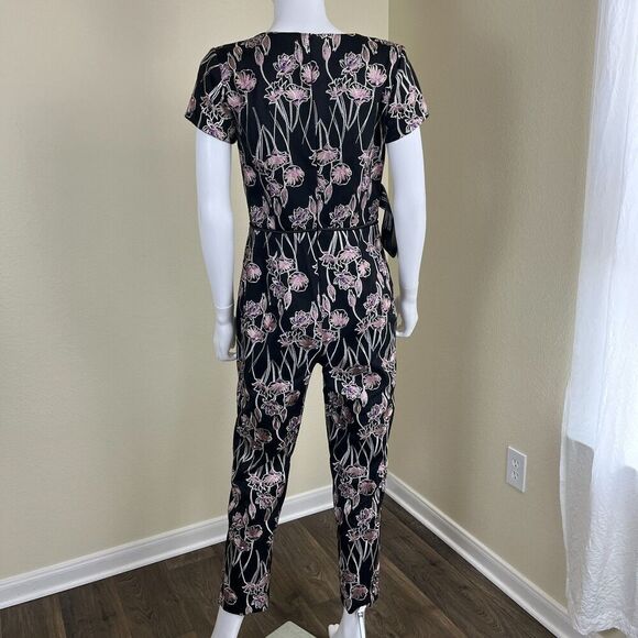 JS Collections Women's Size 6 Floral Embroidered Printed Crepe V-Neck Jumpsuit - Picture 12 of 16